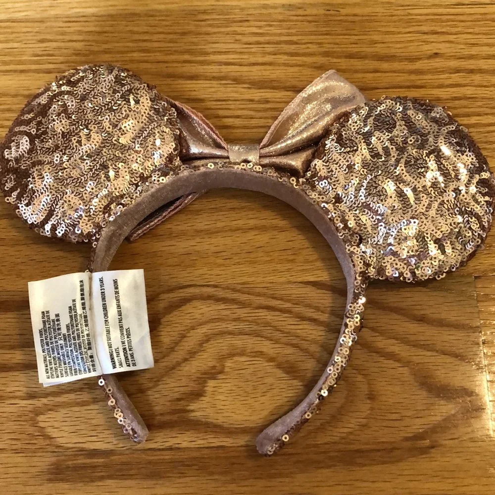 Rose Gold & Pink Minnie Mouse Sequin Ear Headband - Picture 4 of 5